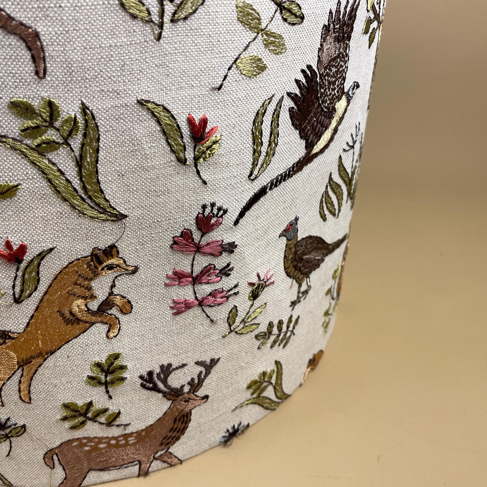 Designer Linen Bramble Wood Fabric Animal Lamp Shade Lampshade Drum Ceiling Large Lamp Shade Animals Voyage Maison Woodland Embroidered photo buy
