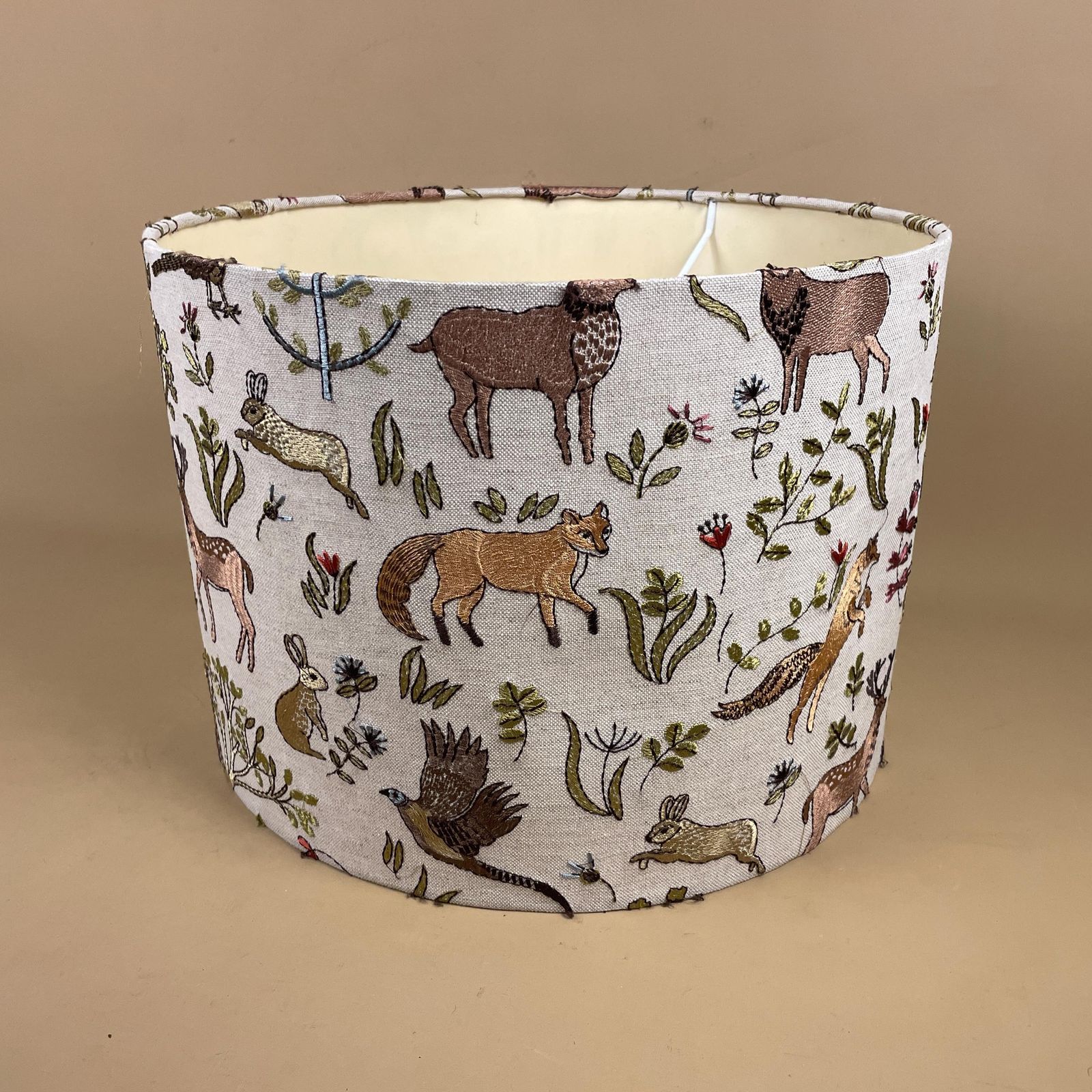 Designer Linen Bramble Wood Fabric Animal Lamp Shade Lampshade Drum Ceiling Large Lamp Shade Animals Voyage Maison Woodland Embroidered photo vintage