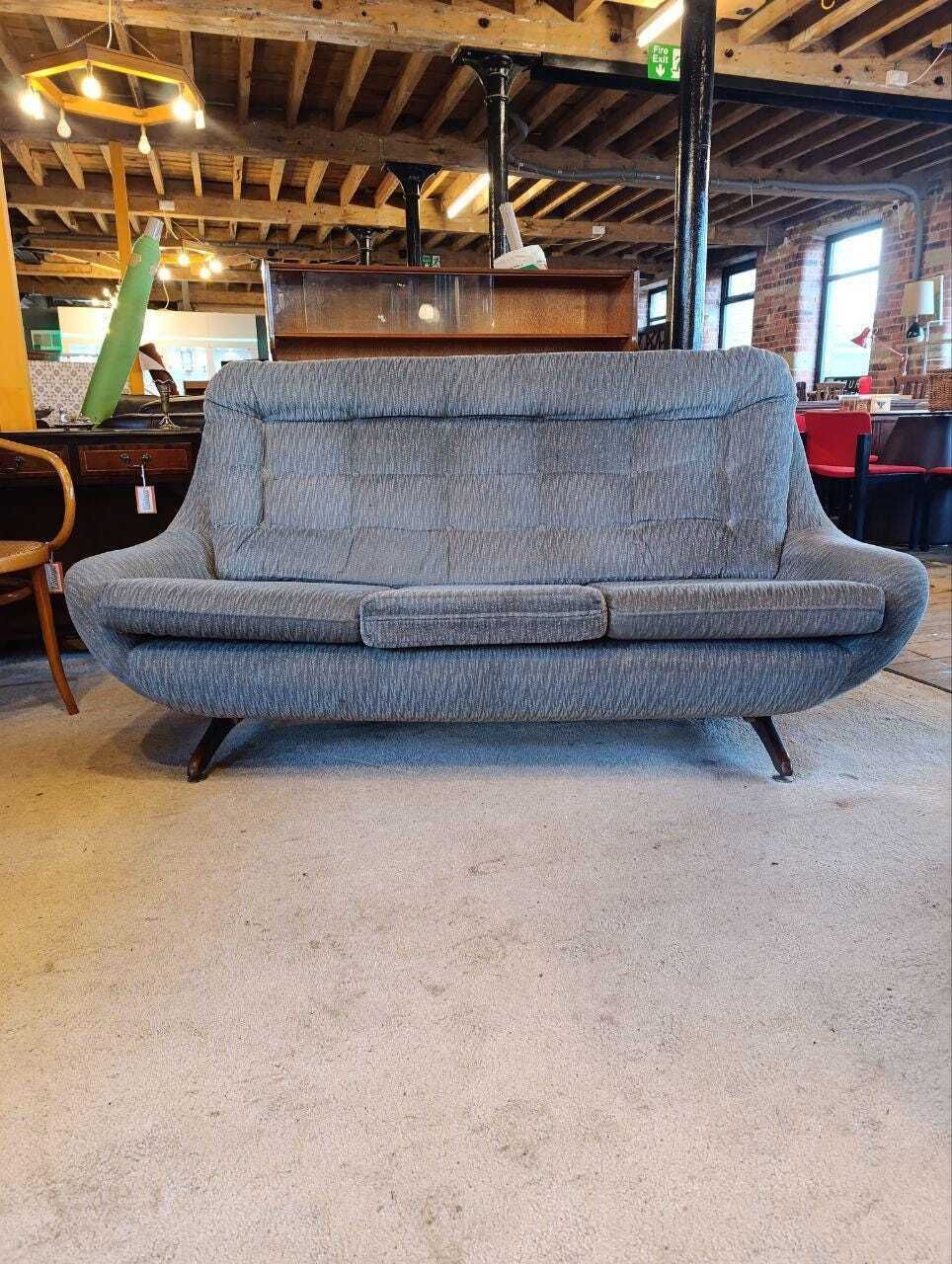 Parker Knoll Statesman Sofa Vintage Sculptural Grey Original Upholstery Statement Three Seater