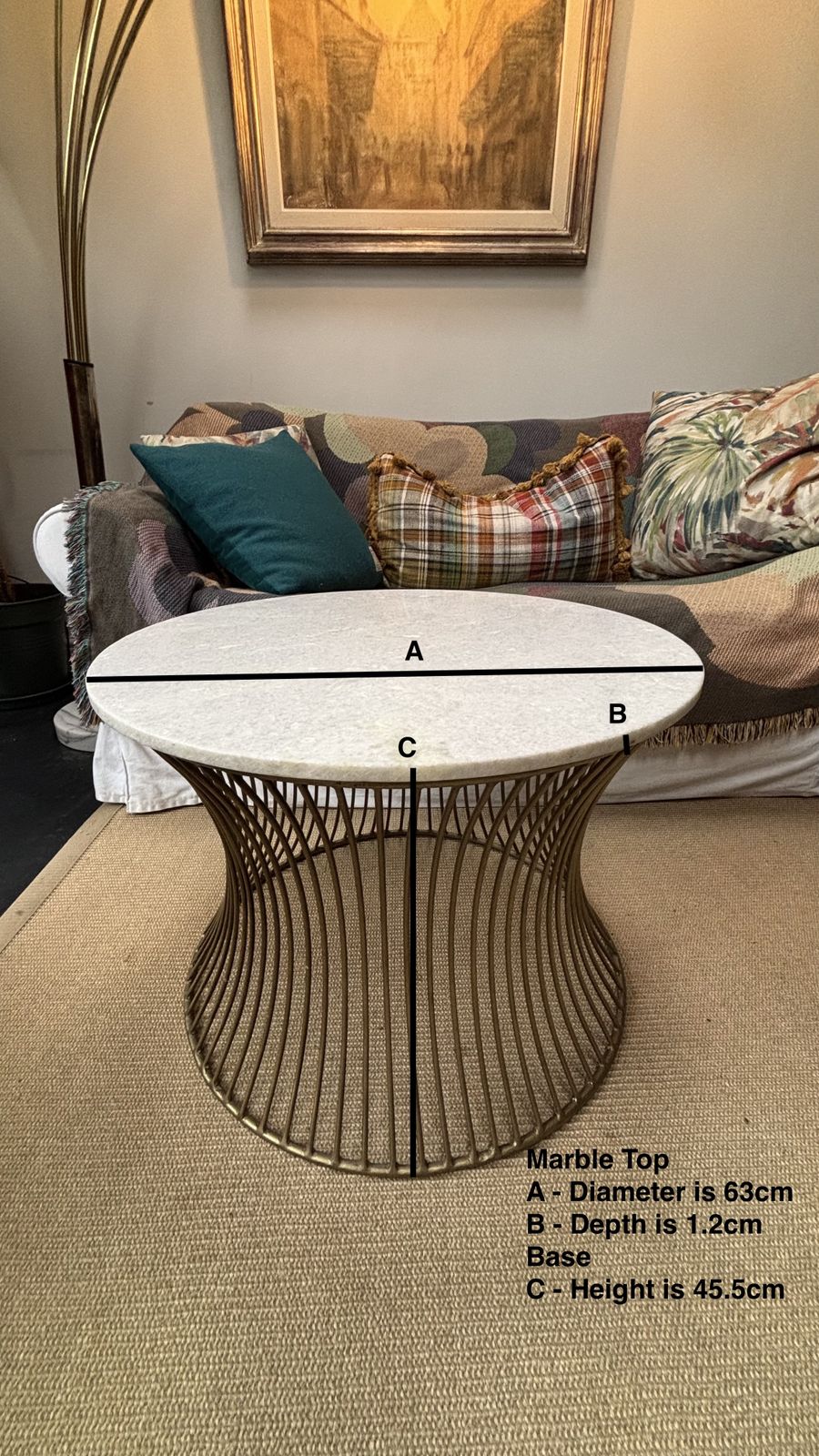 Furniture Rockett St George Marble Top Coffee Table With Bronze Metal Cage Base photo