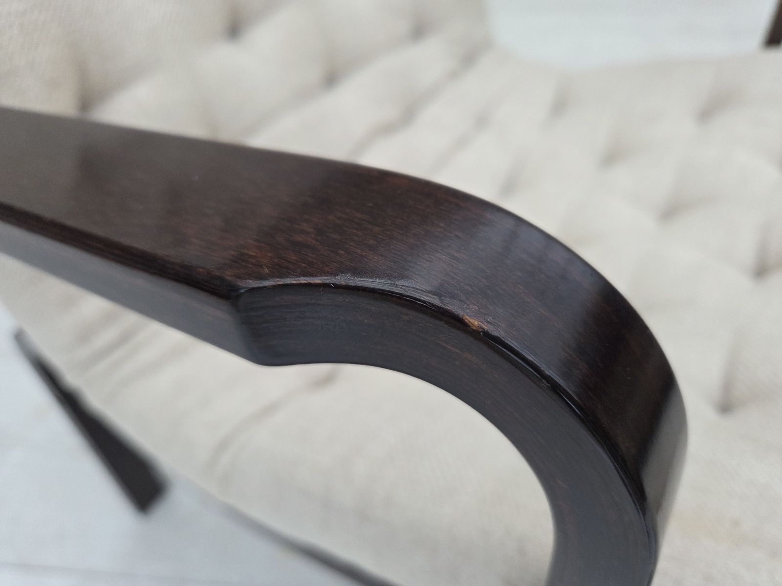 1970s, Scandinavian Armchair, Furniture Wool, Dark Beech Wood. photo vinterior