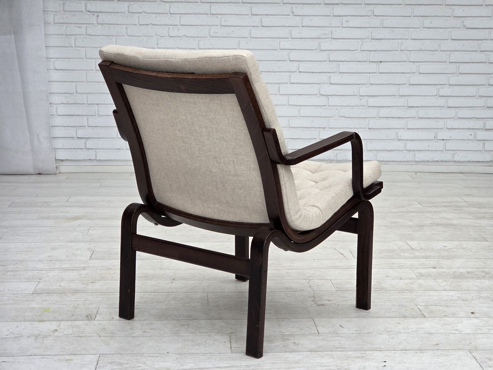 570.0 1970s, Scandinavian Armchair, Furniture Wool, Dark Beech Wood. photo