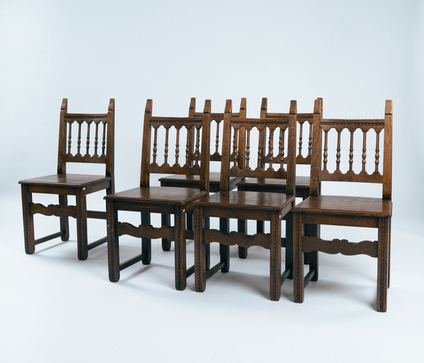 Spanish Walnut Hand Carved Dining Chairs, 1969, Set Of 6