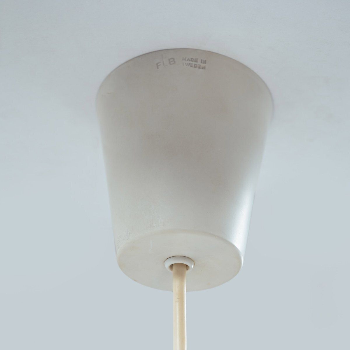 White Opaline Teak Pendant Light By Uno & östen Kristiansson For Luxus, Sweden, 1950s photo Lighting