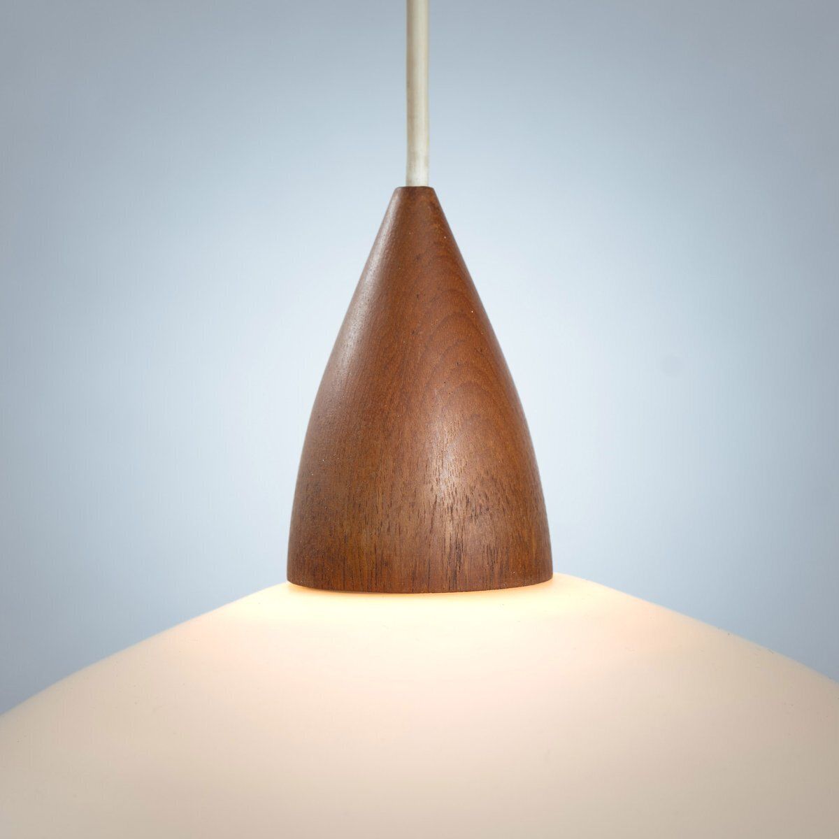 White Opaline Teak Pendant Light By Uno & östen Kristiansson For Luxus, Sweden, 1950s photo 606.0