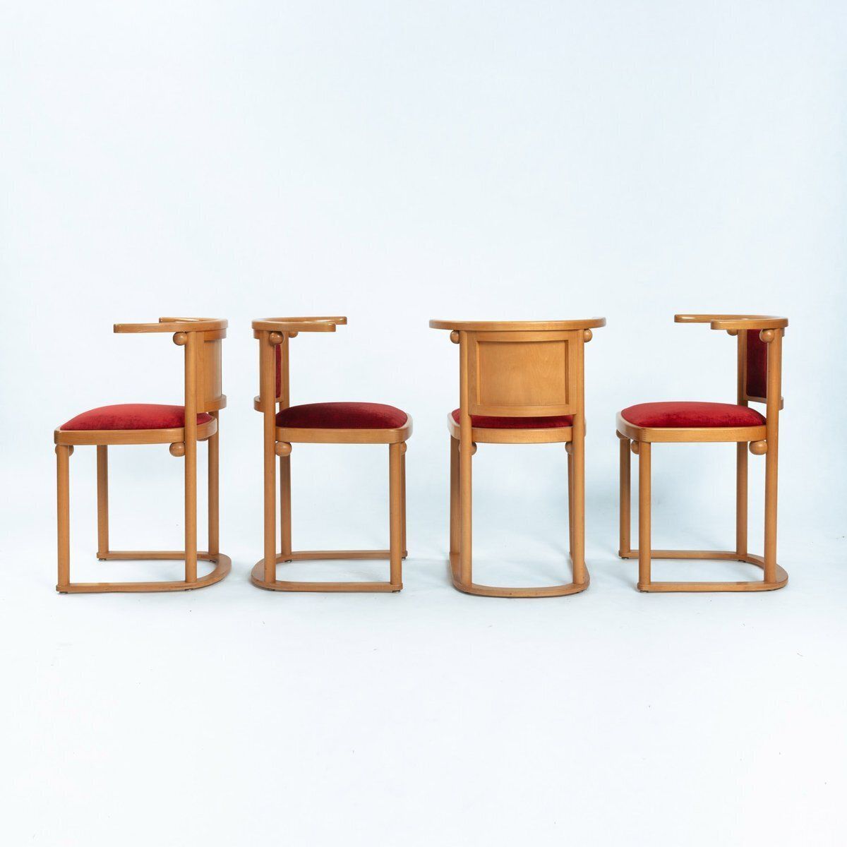 Art Nouveau Fledermaus Dining Chairs In Wood And Red Velvet By Josef Hoffmann For Wittmann, Austria, 1907, Set Of 4 photo furniture