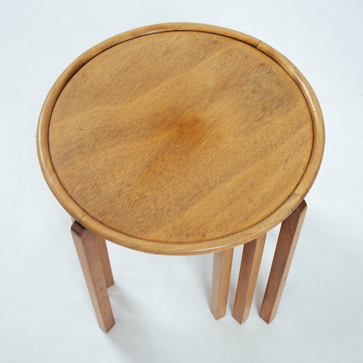 Art Deco Oak Wooden Round Amsterdam School Nesting Tables, The Netherlands, 1920s, Set Of 3 photo vintage