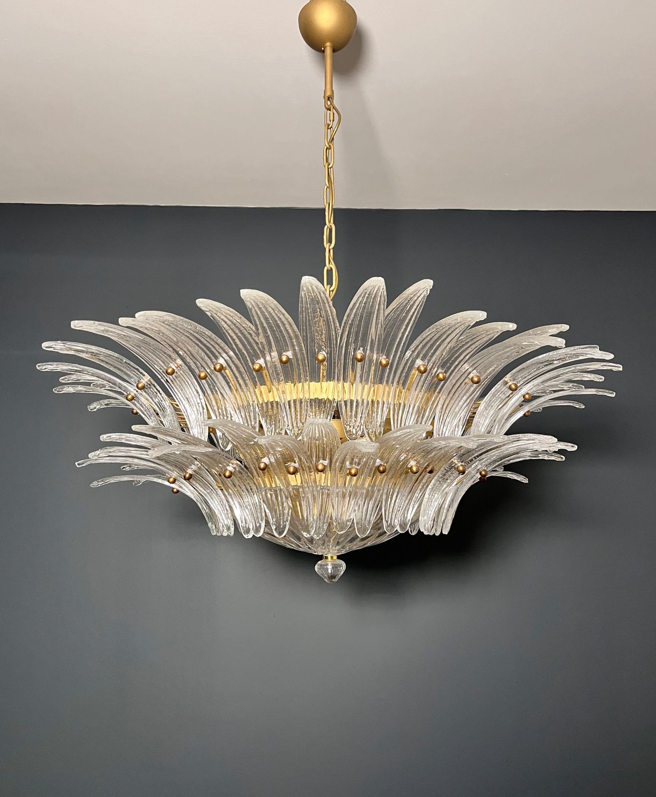 Murano Chandelier Original Palmette, Two Levels, 82 Clear Glasses photo Lighting