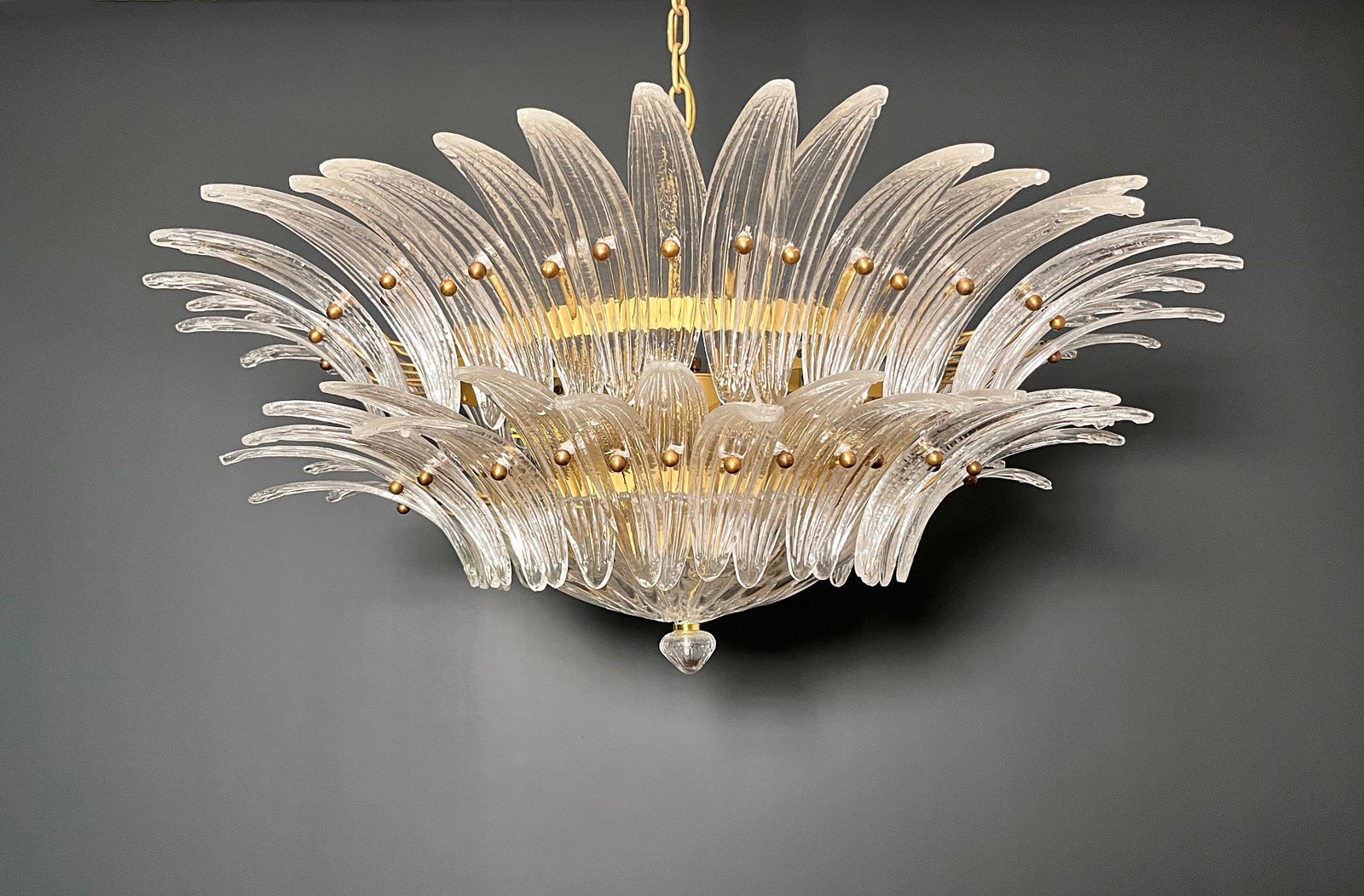 Murano Chandelier Original Palmette, Two Levels, 82 Clear Glasses