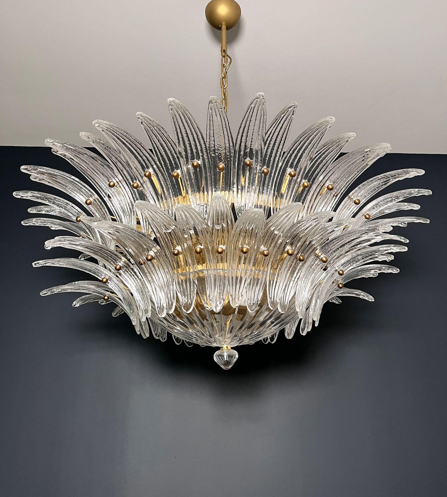 Murano Chandelier Original Palmette, Two Levels, 82 Clear Glasses photo 1840.0