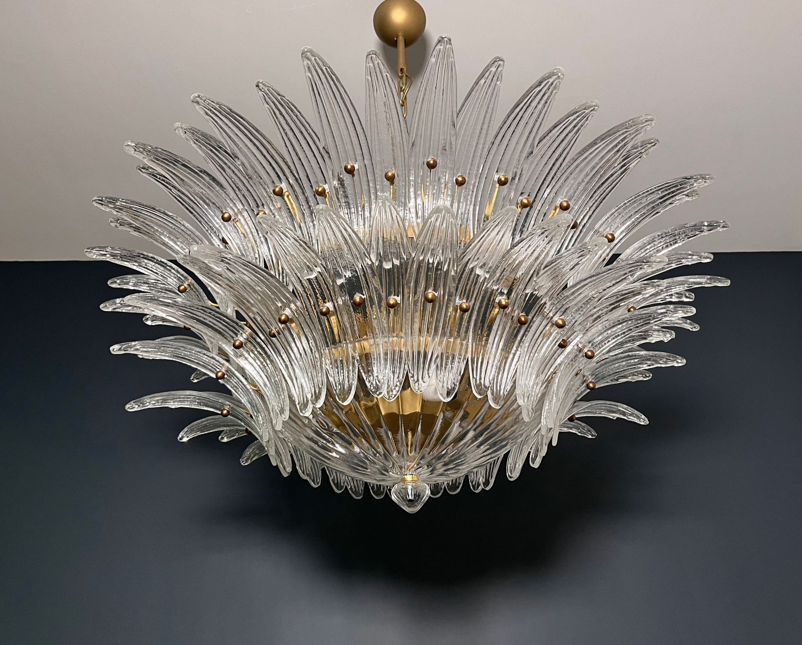 Murano Chandelier Original Palmette, Two Levels, 82 Clear Glasses photo vinterior