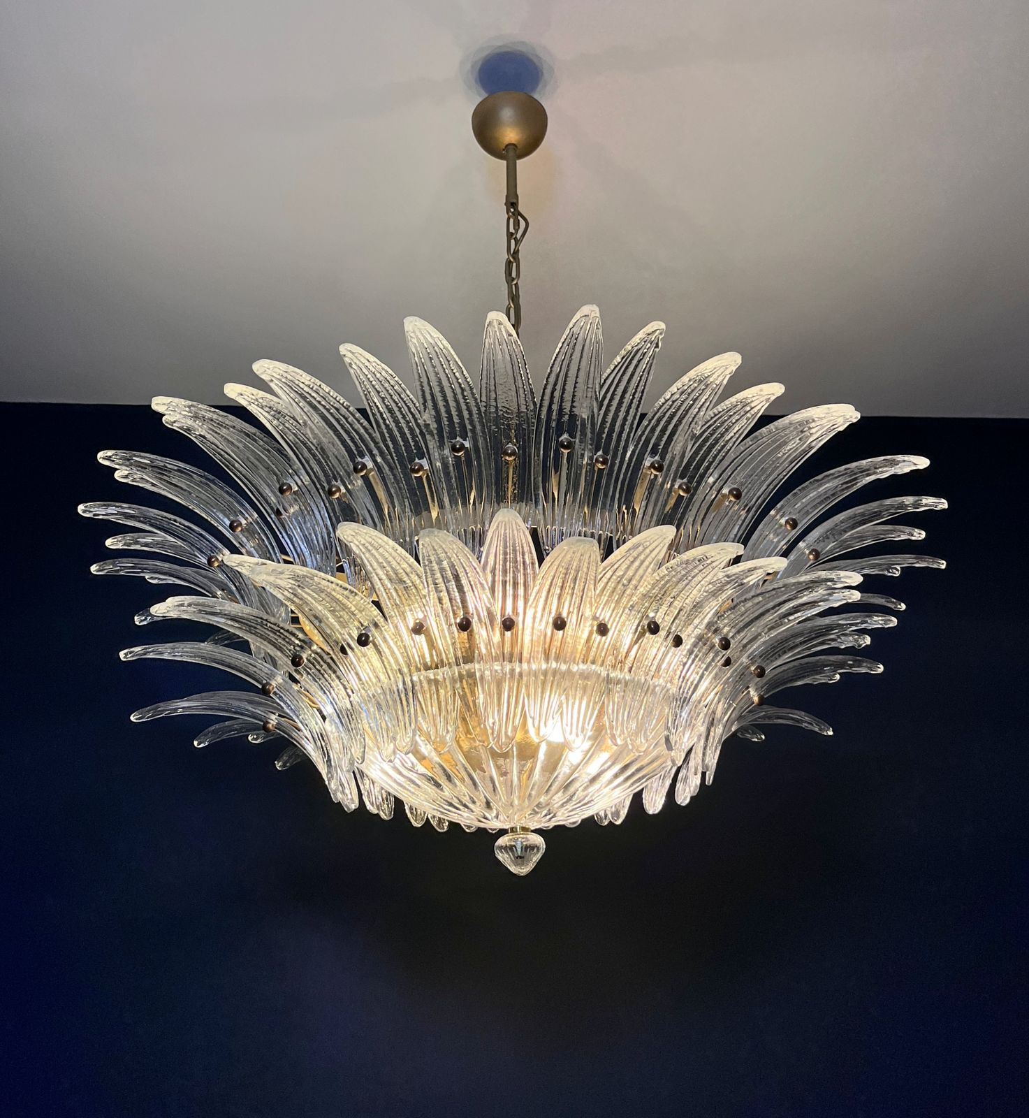 photo vintage Murano Chandelier Original Palmette, Two Levels, 82 Clear Glasses