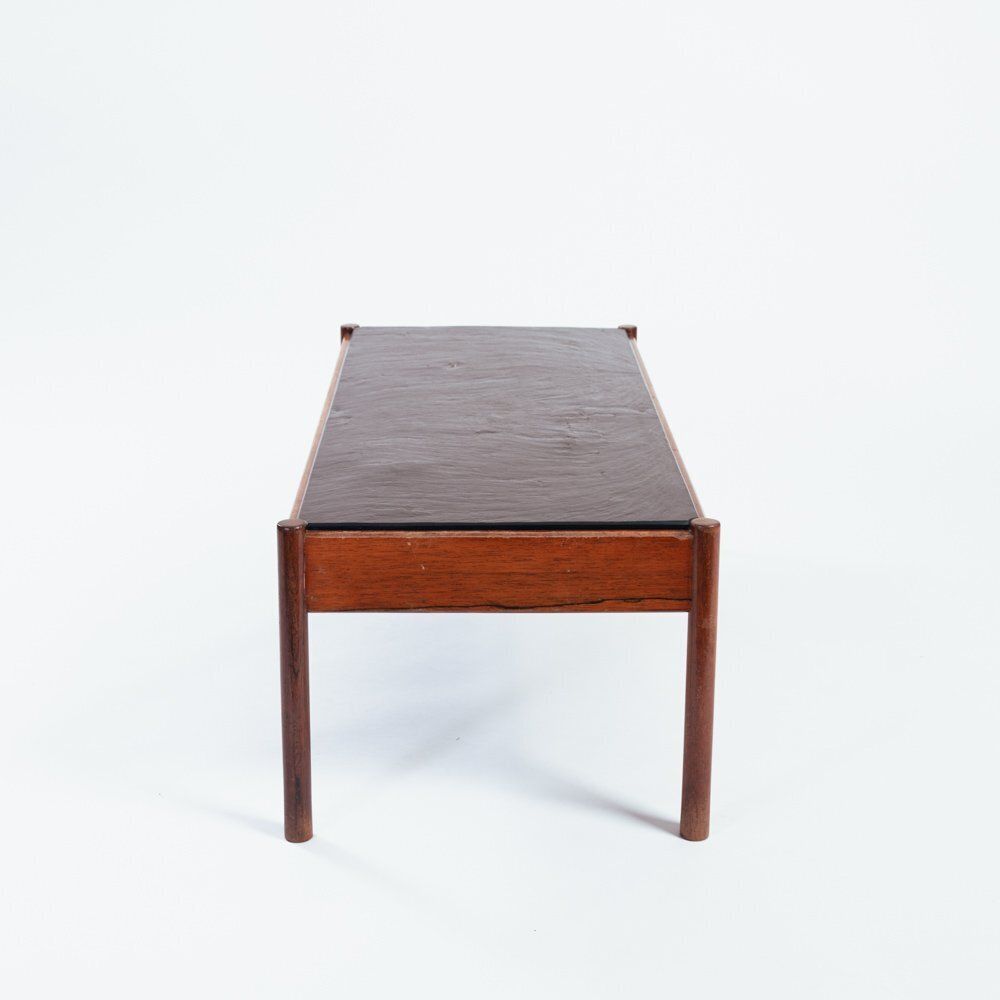 Vintage Slate Stone Wood Coffee Table Attributed To Børge Mogensen photo for sale