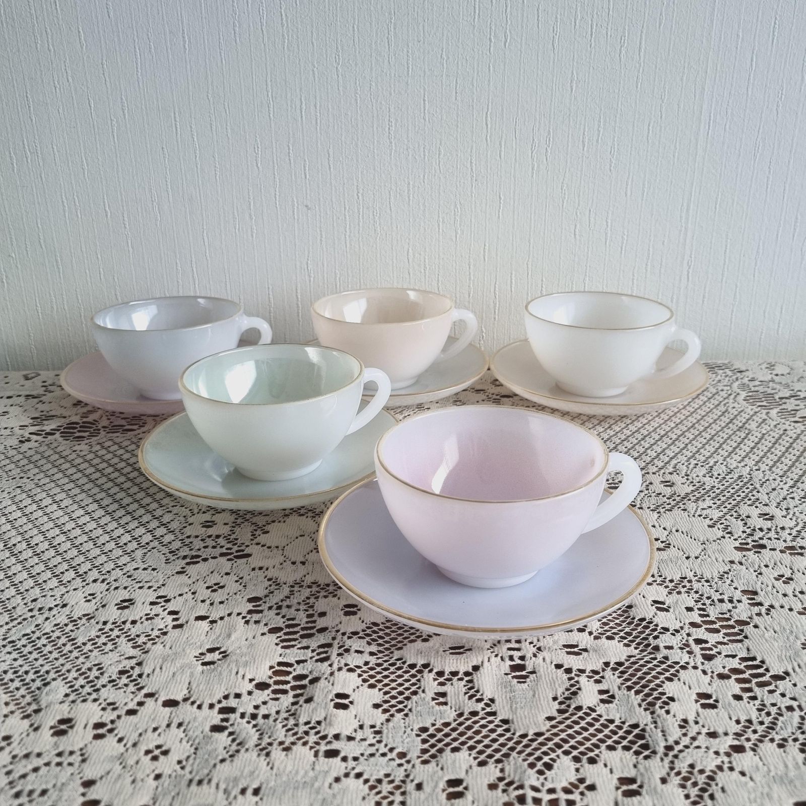 Vintage Acropal Opale French Teacups/Coffee Cups   Set Of Five