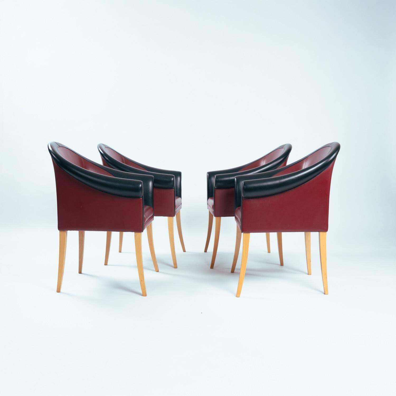 Leather Beech Wood Red Black Sinan Armchairs Designed By Poltrona Frau, Set Of 4 photo furniture