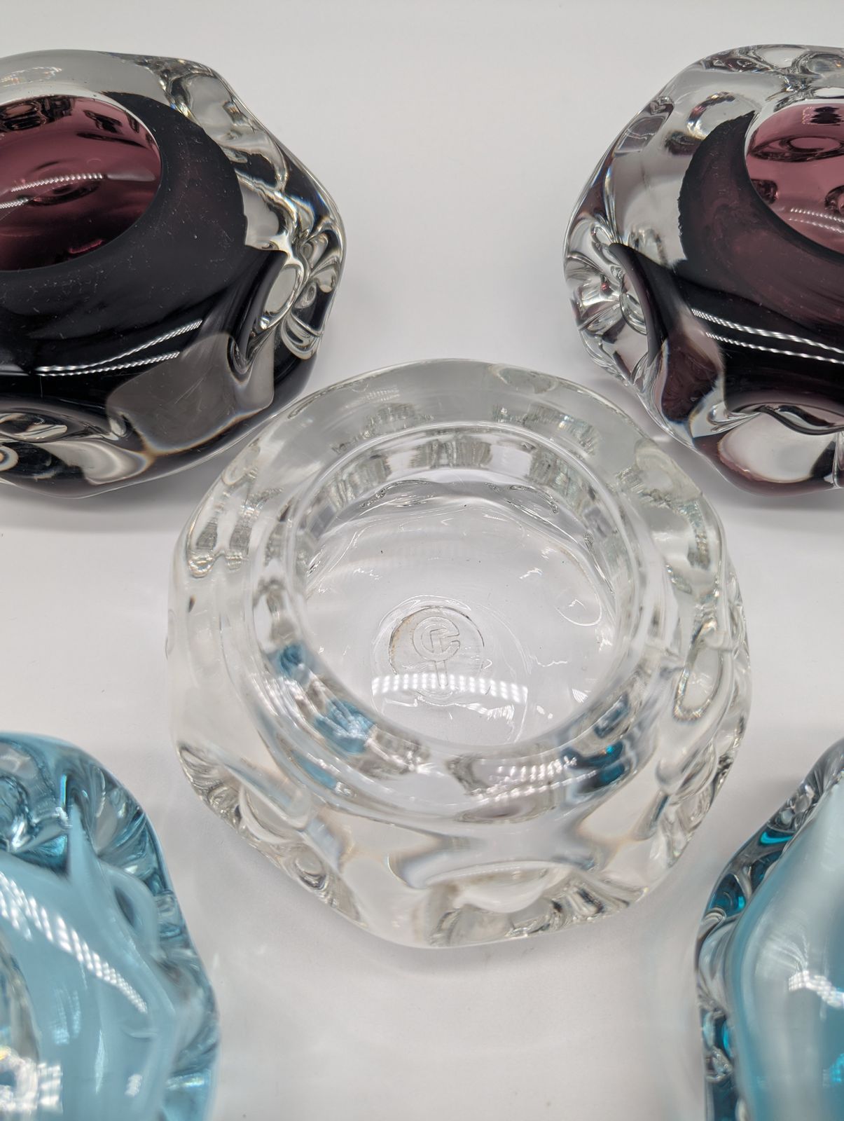 Set Of Five Liskeard Glassworks Tealight Holders By Harry Dyer, England, 1970s photo vinterior