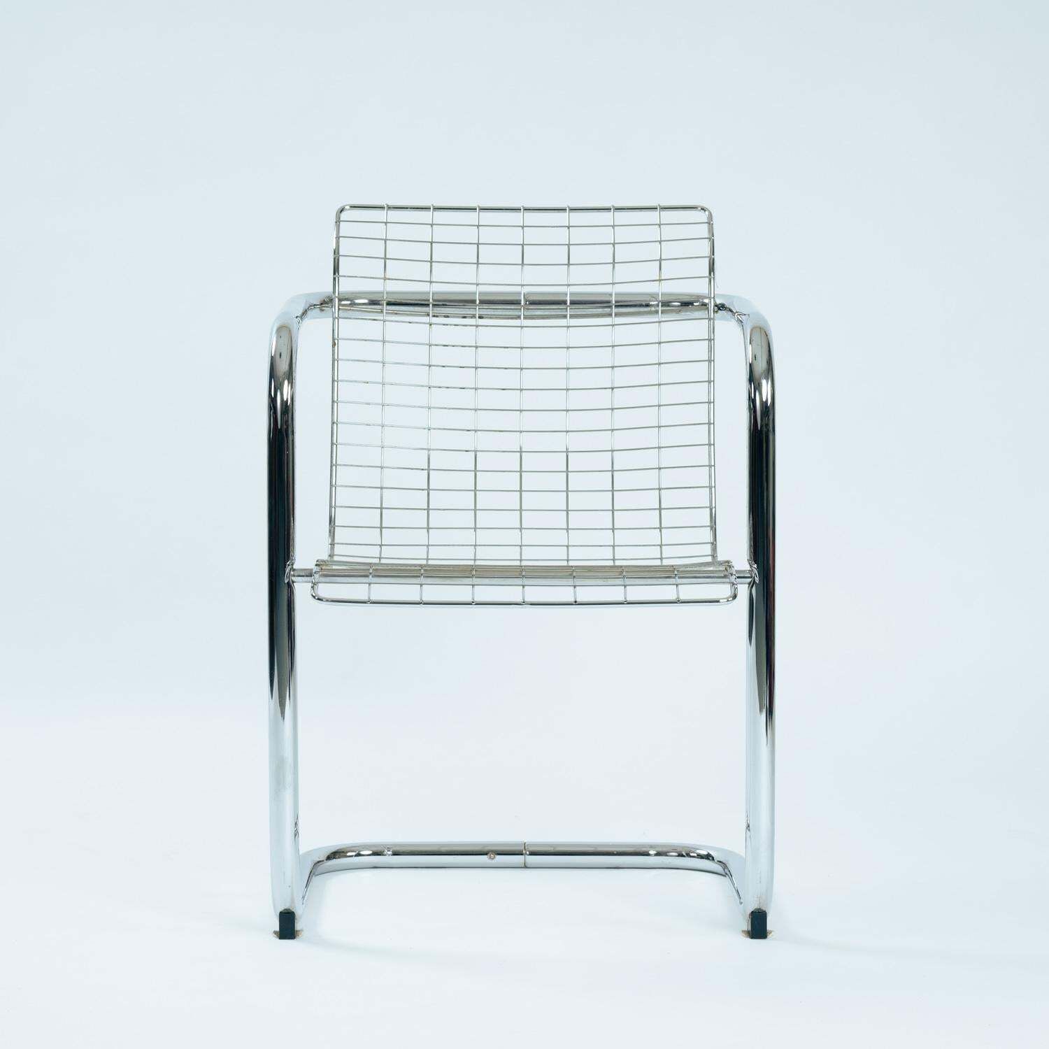 Set Of 4 Vintage Italian Wire Chairs, Chrome & Metallic Thread, 1974 photo vinterior