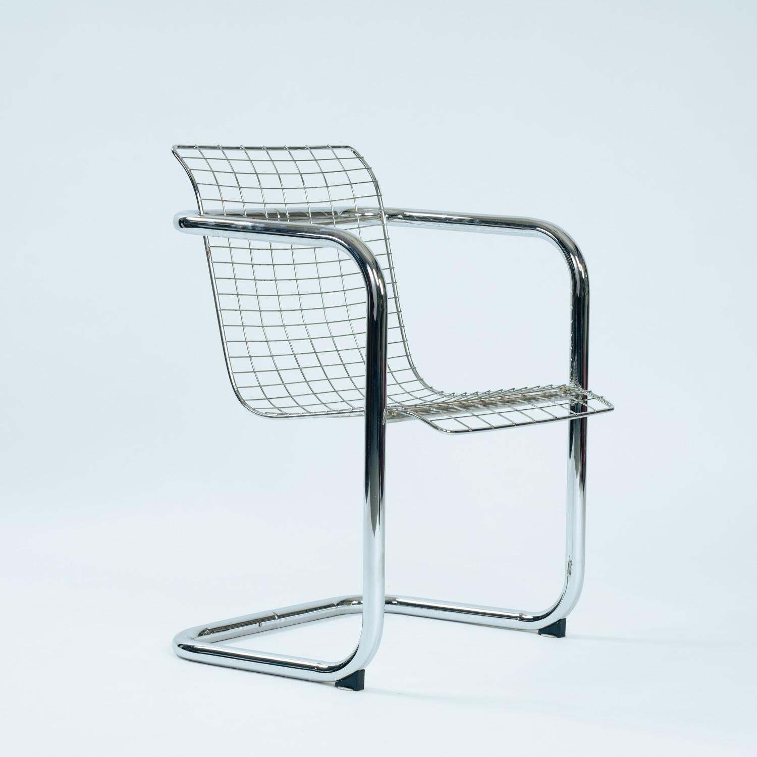 Set Of 4 Vintage Italian Wire Chairs, Chrome & Metallic Thread, 1974 photo buy