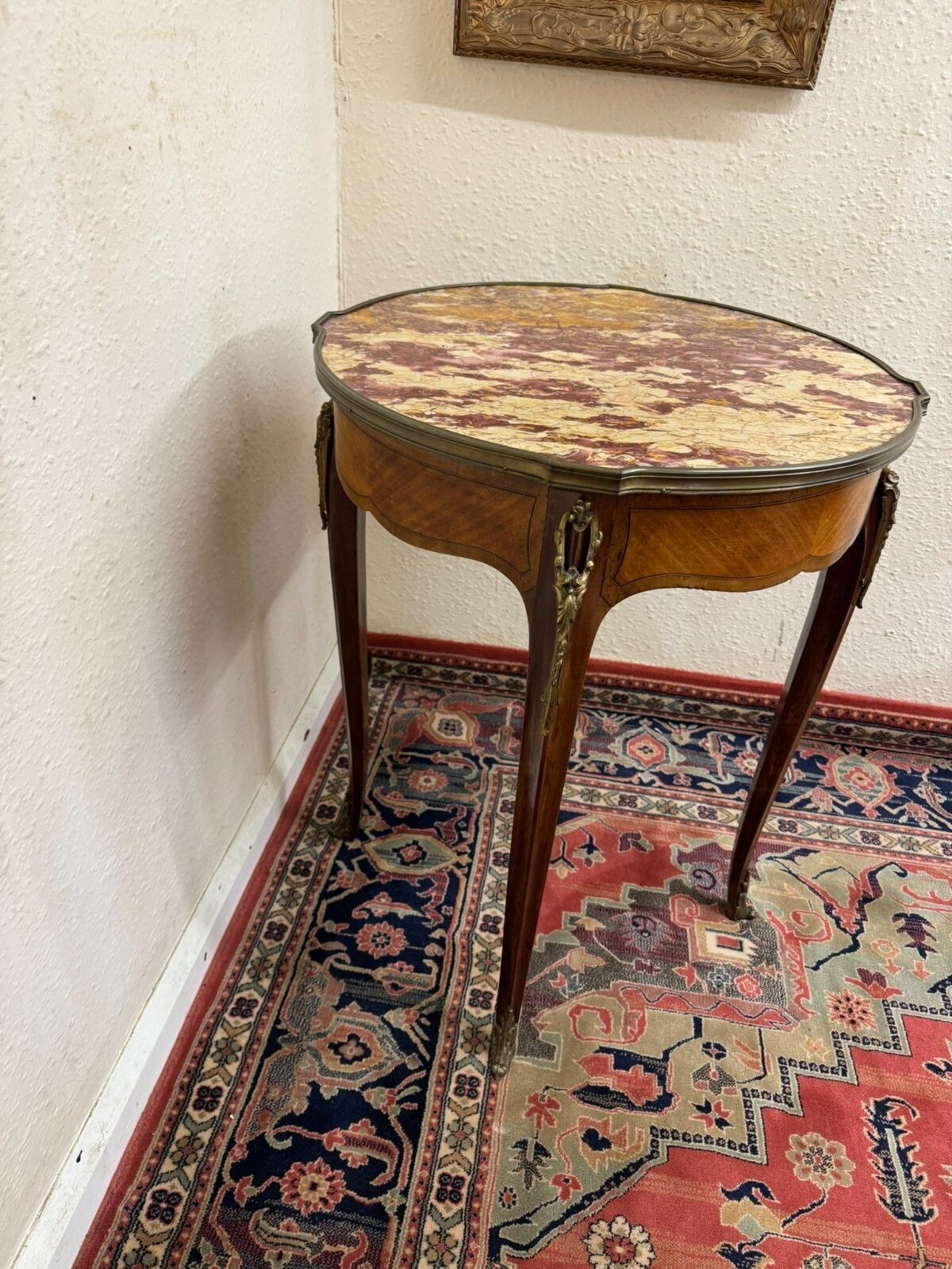 475.0 Outstanding Quality French Kingwood Marble Top Centre Table Circa 1950 photo