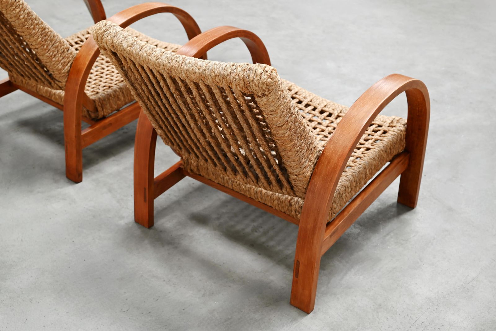 Rope Easy Chairs Attributed To Adrien Audoux & Frida Minet, Art Deco 1940's photo vintage