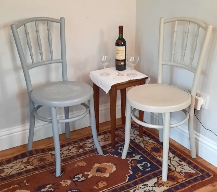 Two Vintage Art Deco Fischel Bentwood Bistro Dining Chairs