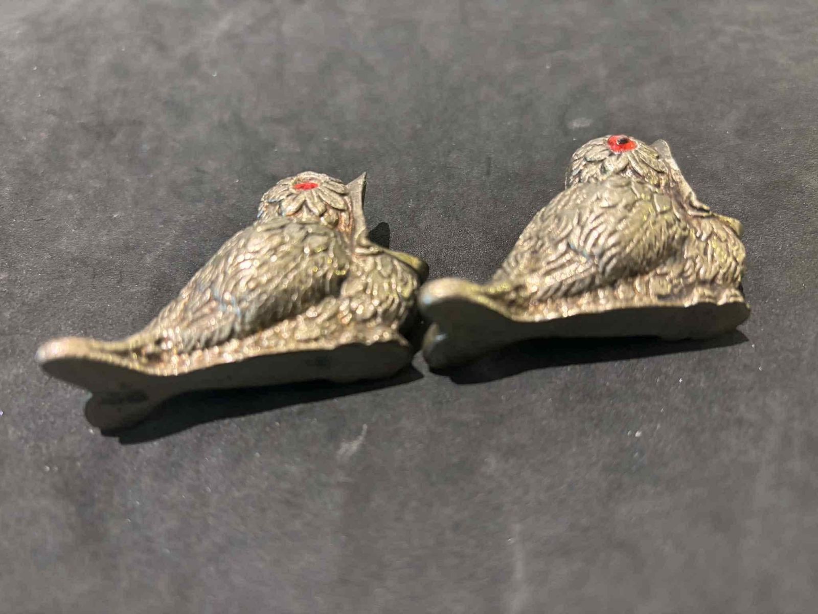 Antique Victorian Brass Bird Match Holders | Red Glass Eyes, English Metalware photo Home Decor