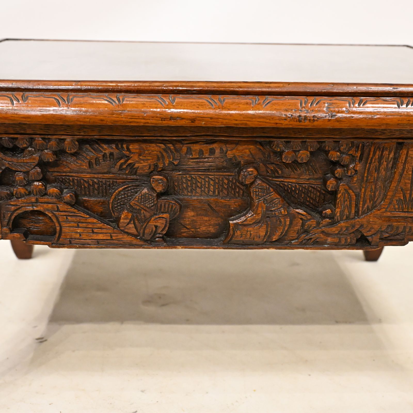 687.0 Small Chinese Coffee Table Carvings Inset Glass Top Carvings photo