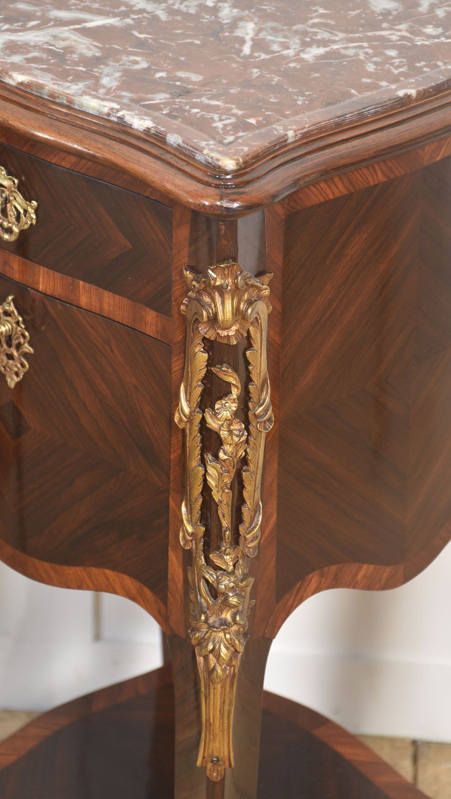 Pair Of Louis XV–Style Marble Top Bedside Cabinets photo for sale