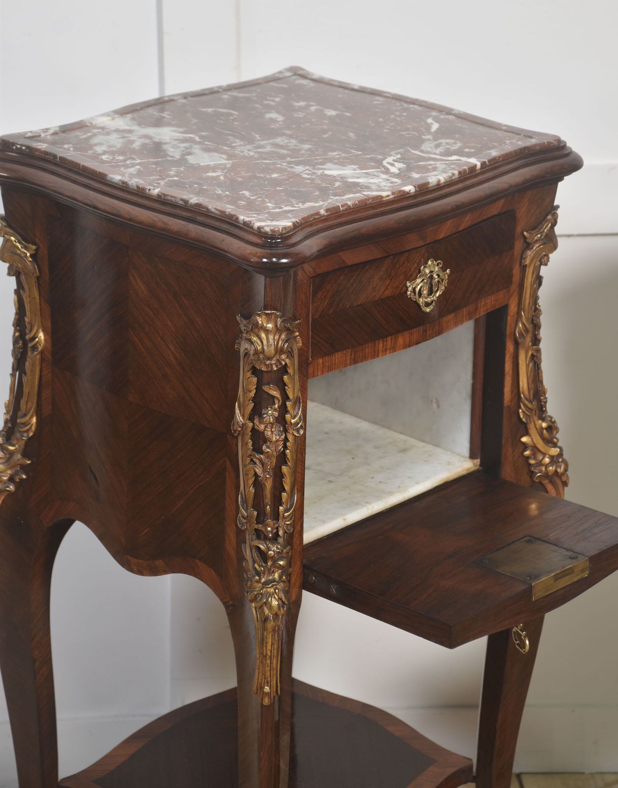 photo for sale Pair Of Louis XV–Style Marble Top Bedside Cabinets