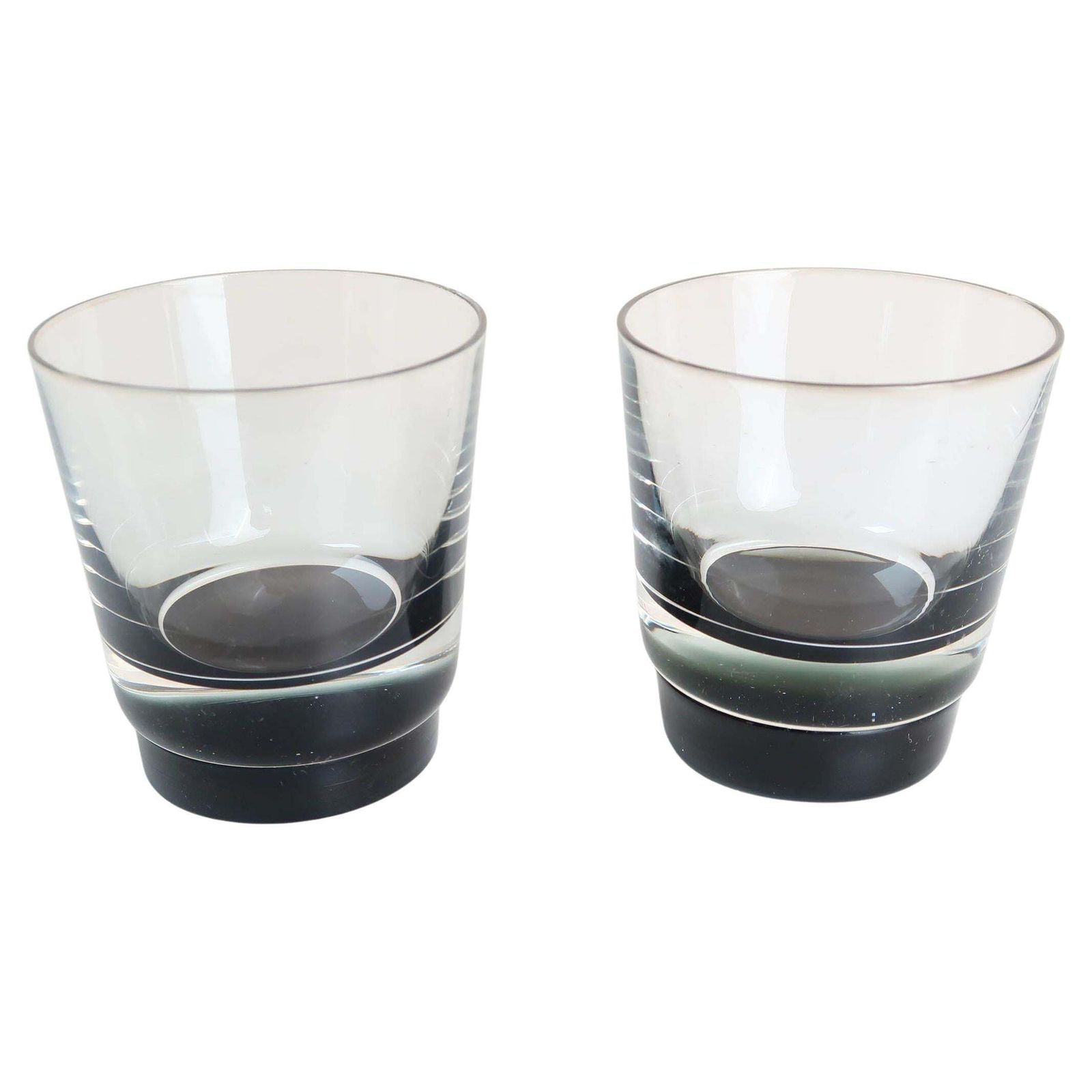 Pair Of Vintage Mid Century Black And Clear Whisky Tumblers. Scotland 1960's