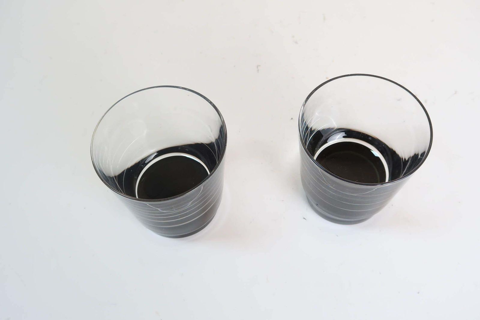Pair Of Vintage Mid Century Black And Clear Whisky Tumblers. Scotland 1960's photo 135.0
