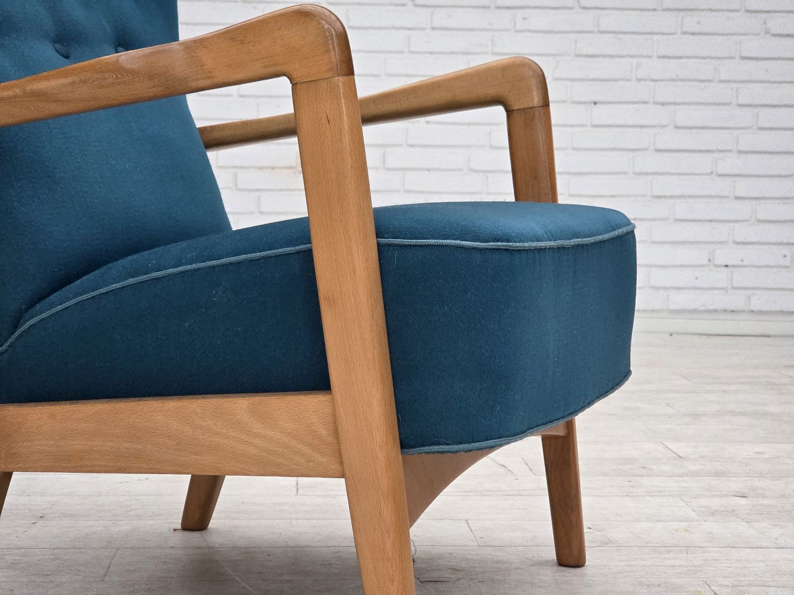 1970s, Danish Armchair By Fritz Hansen, Furniture Wool, Lacquered Beech Wood. photo Furniture