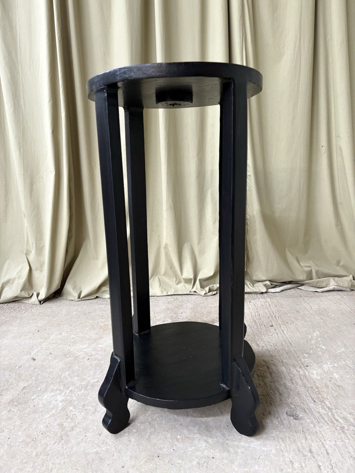 Vtg Antique Painted Black Wooden Plant Side Table Dumbwaiter Pedestal Retro 1040 photo Furniture