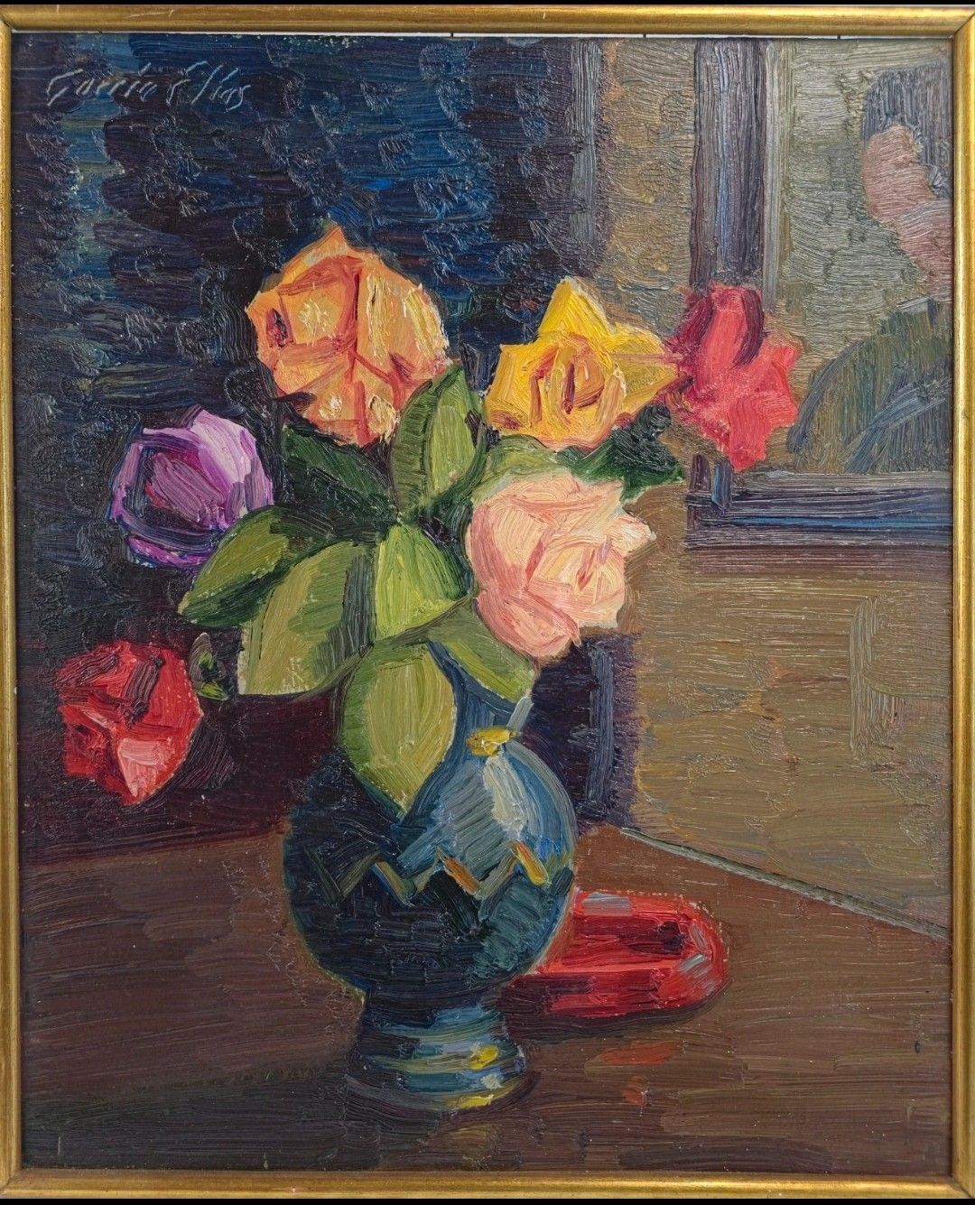 Antique Oil Painting Still Life Bouquet Of Flowers Impressionist 20th Century
