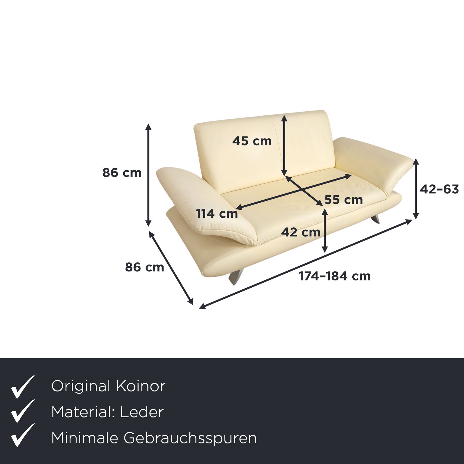 Koinor Rossini Leather Sofa Cream Two Seater Function photo furniture
