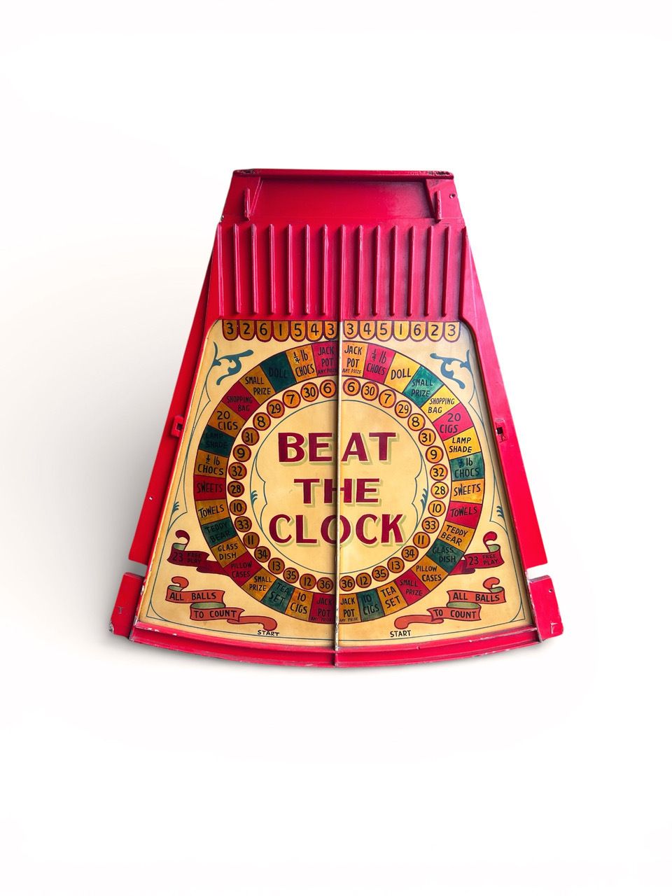 Vintage Fairground “Beat The Clock” Prize Game Display Panel – Original Painted Wood & Metal, C 1930s–50s photo furniture