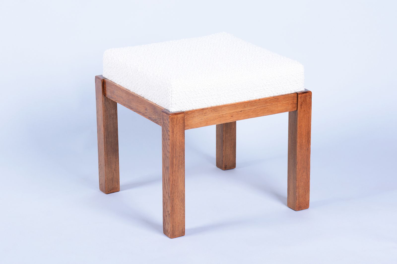 Restored Art Deco Stool, By Krásná Jizba, Oak, Reupholstered, Czech, 1930s