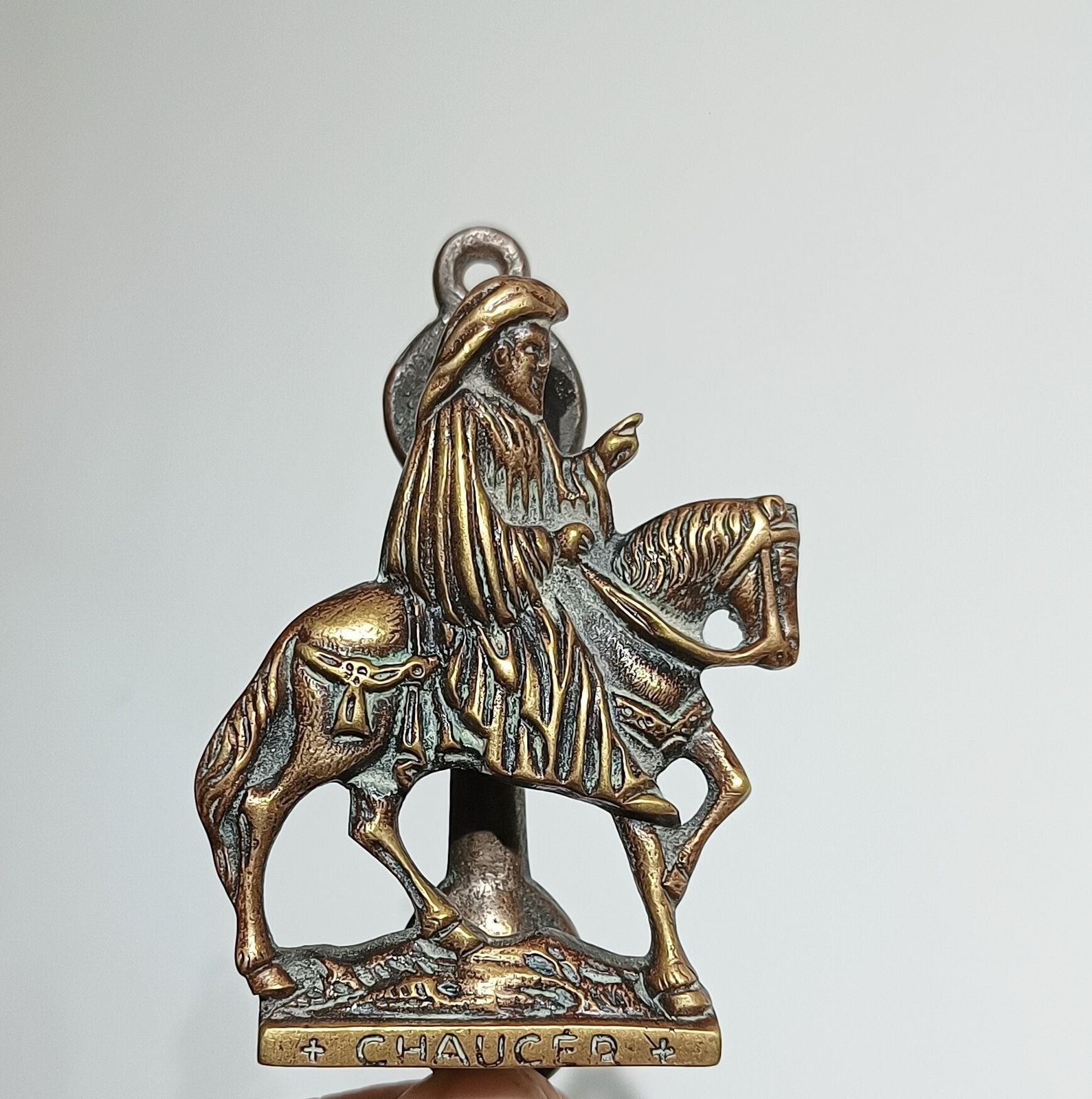 Antique Brass Geoffrey Chaucer Door Knocker. photo for sale