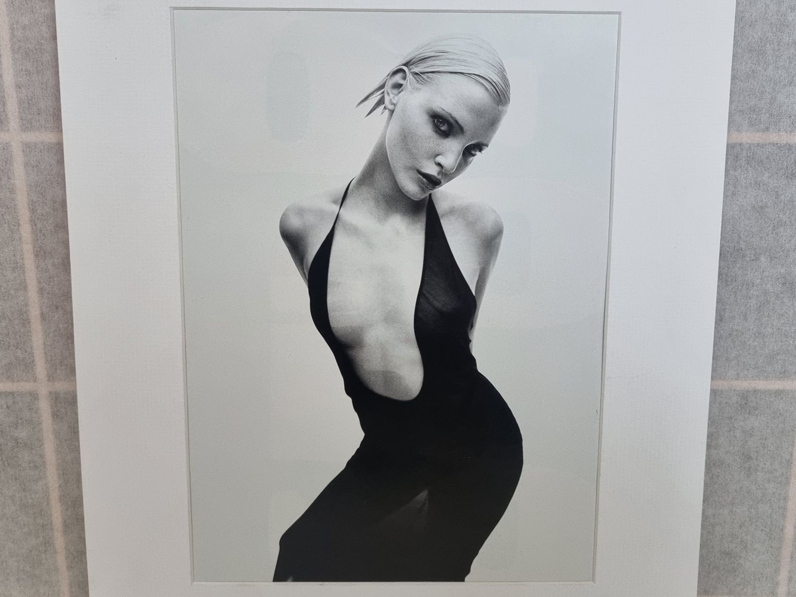 Vintage 90s Supermodel Print, Nadja Auermann Mounted Editorial Photo, Mario Sorrenti Black White Image, Fashion Wall Art photo Art