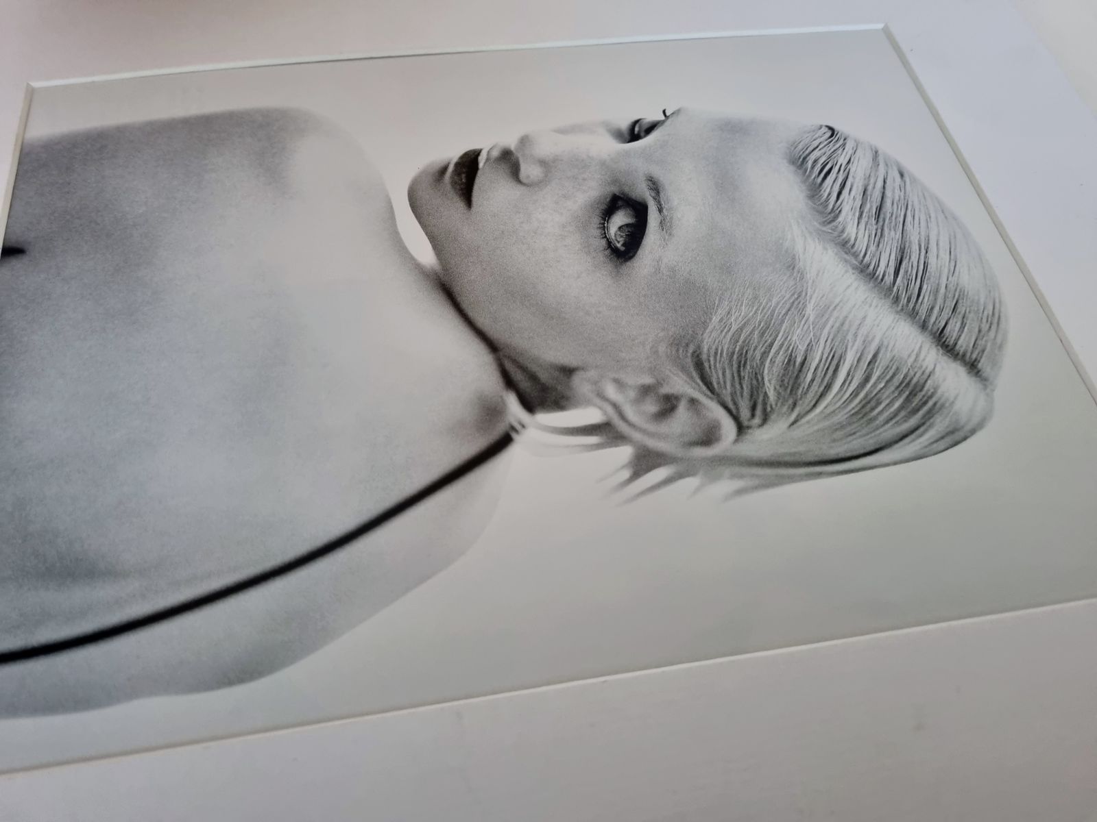Vintage 90s Supermodel Print, Nadja Auermann Mounted Photo, Mario Sorrenti Portrait, Black White Editorial Image photo for sale