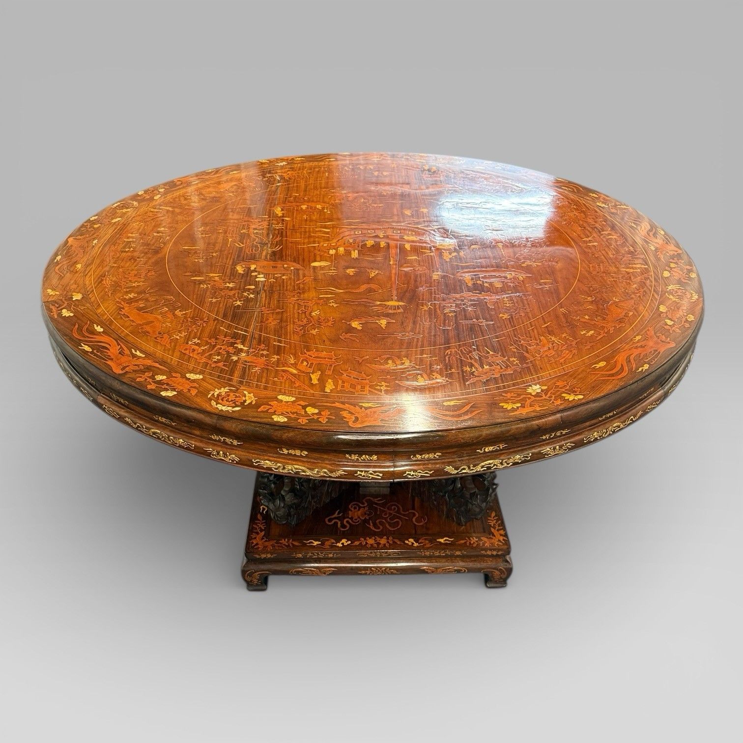 Antique Qing Chinese Export Rosewood Inlaid Centre Table By Edwards & Roberts photo for sale