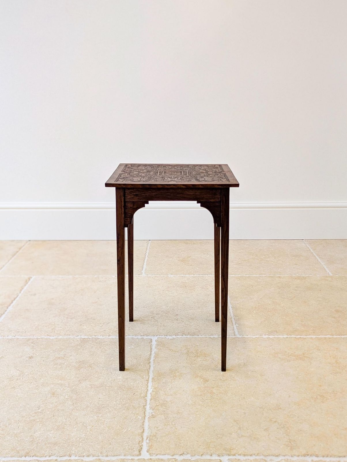 Antique Arts & Crafts Carved Oak Occasional Table C.1900 photo for sale