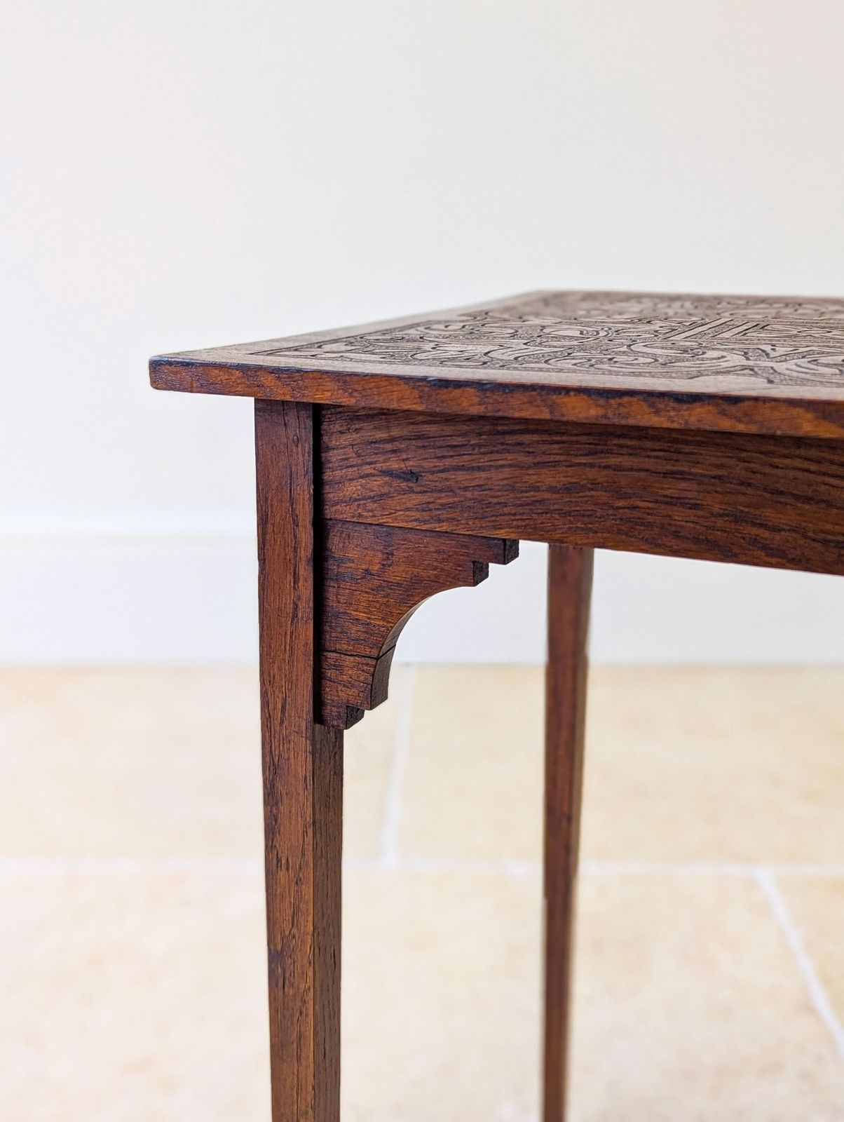 Antique Arts & Crafts Carved Oak Occasional Table C.1900 photo vintage