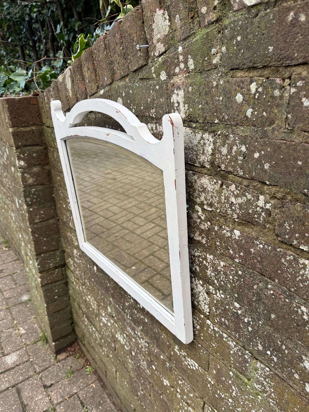 Antique Early 20th Century Wooden Wall Mirror, Distressed Painted Mirror, C.1920s–1930s photo vintage