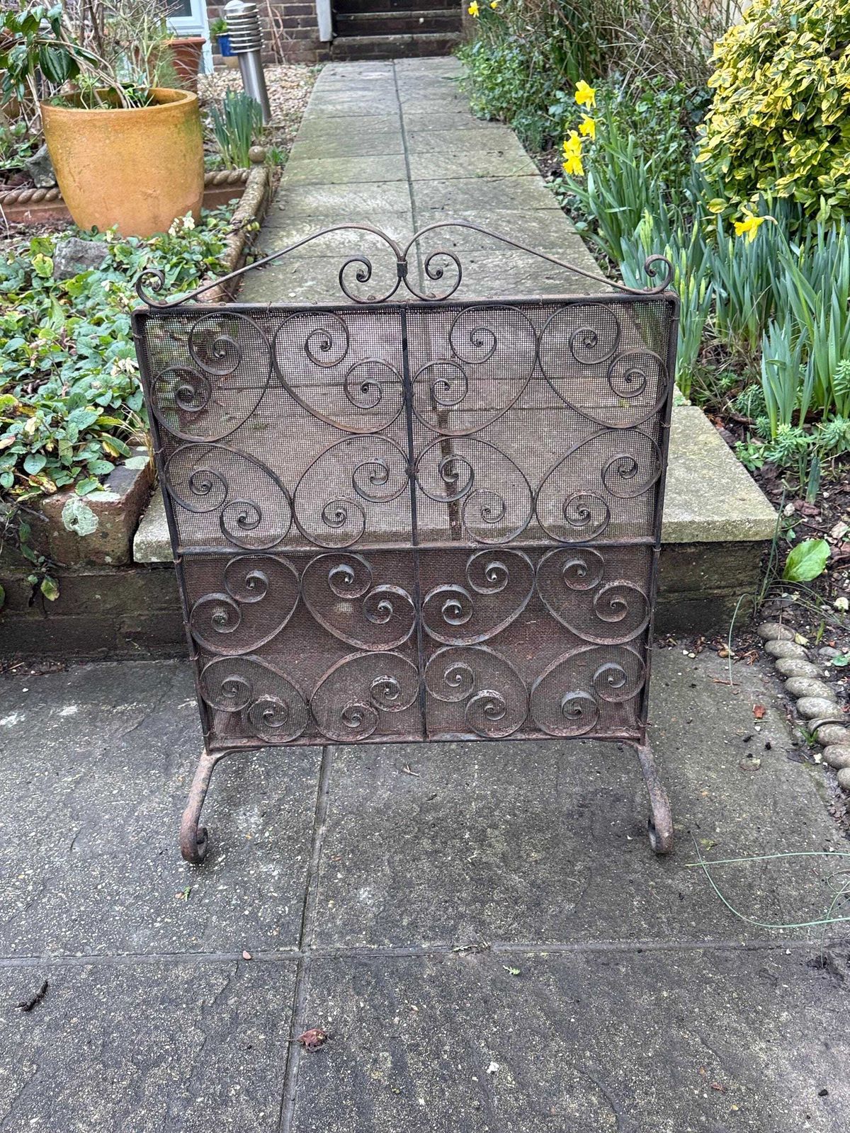 Antique Wrought Iron Fire Screen Victorian Scrollwork Fireplace Spark Guard photo furniture