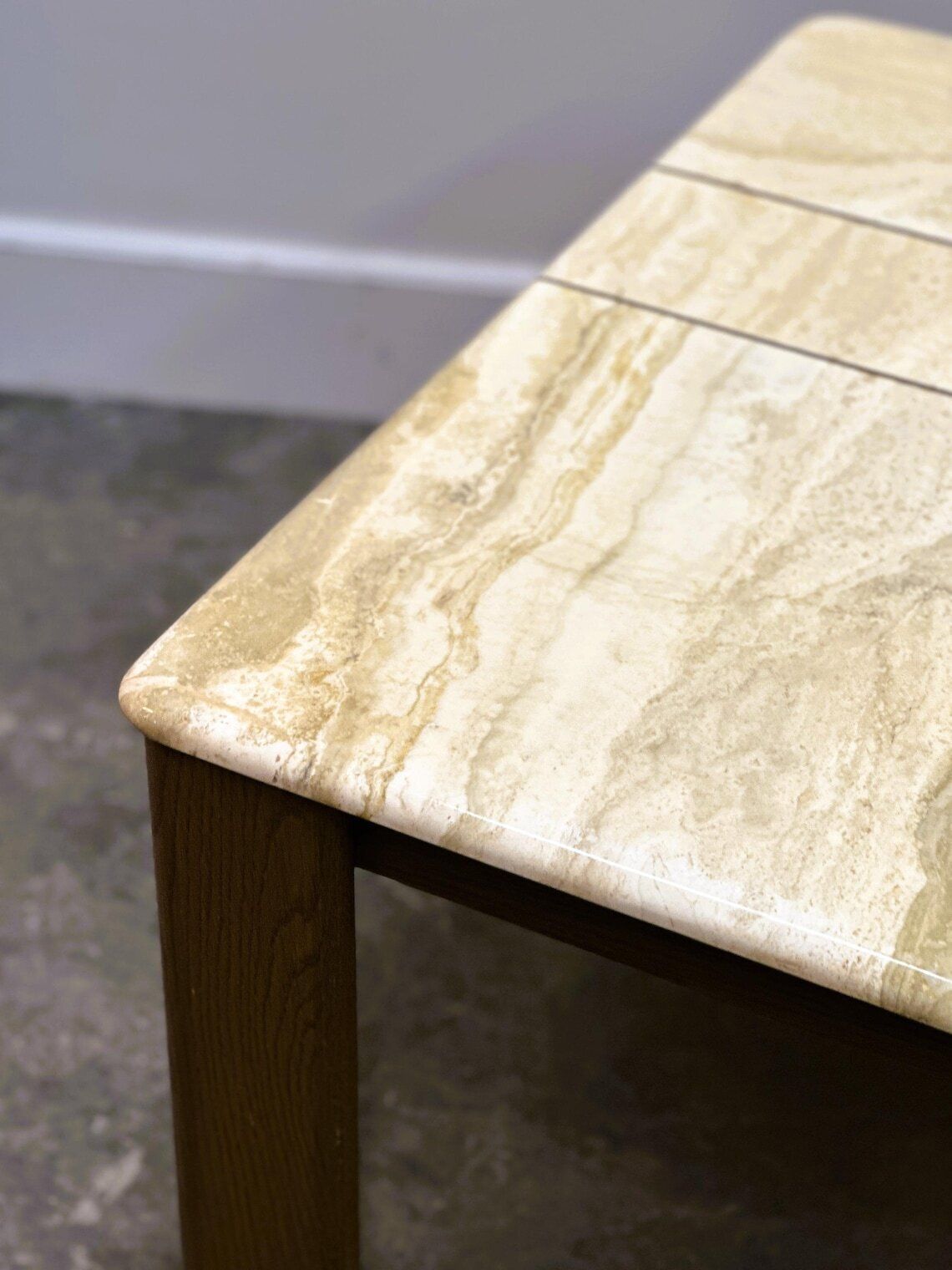 Large 1970s Travertine Stone Coffee Table With Sculptural Inlay Top And Solid Oak Base photo Furniture