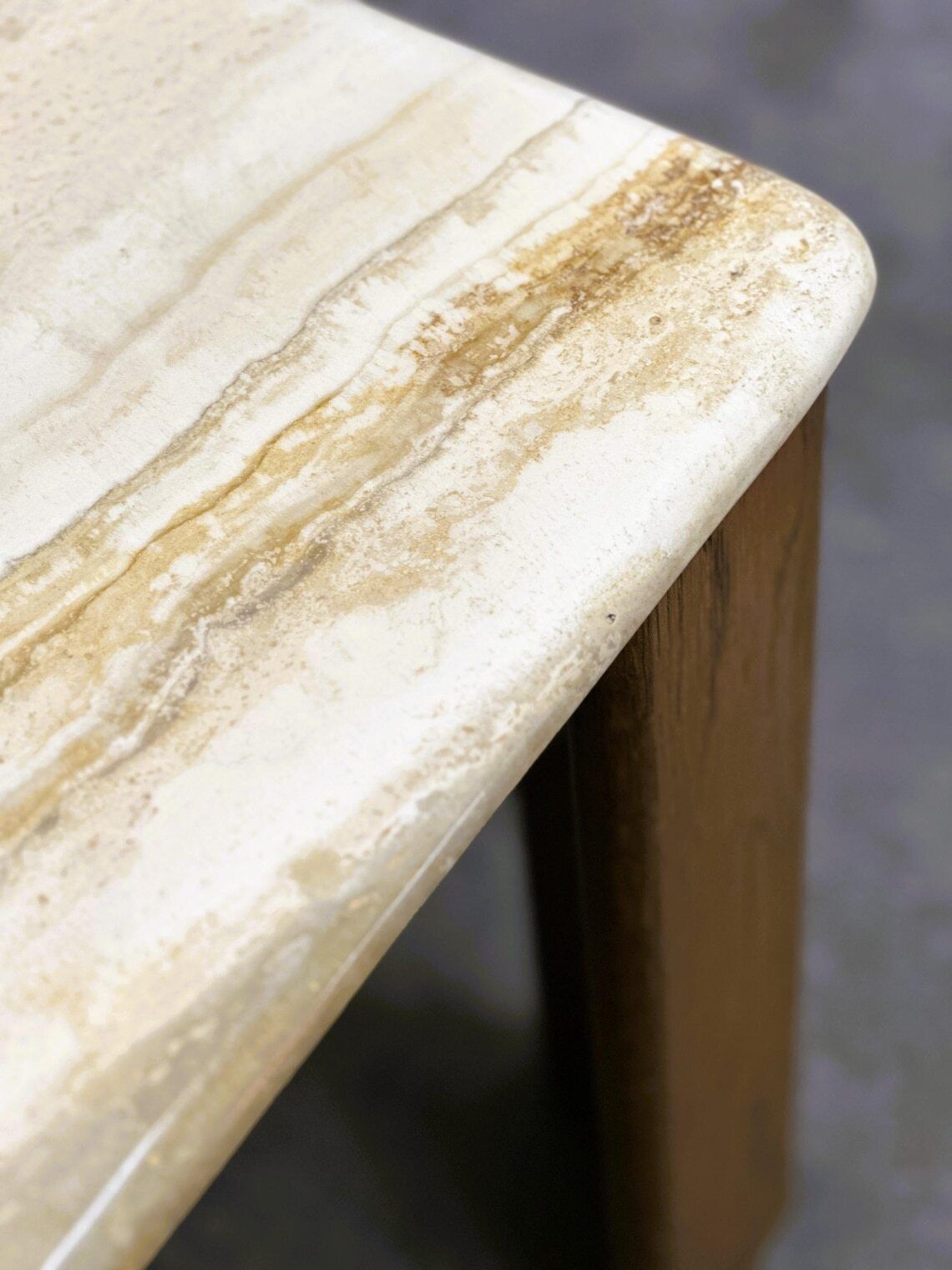 Furniture Large 1970s Travertine Stone Coffee Table With Sculptural Inlay Top And Solid Oak Base photo