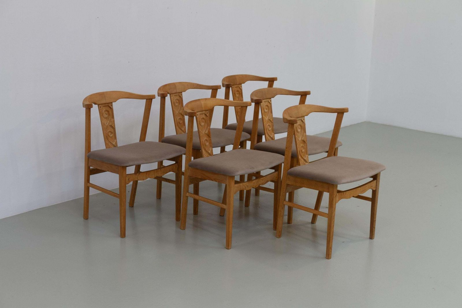 Danish Brutalist Oak Dining Chairs By Henning Kjærnulf, 1960s. Set Of 6. photo for sale