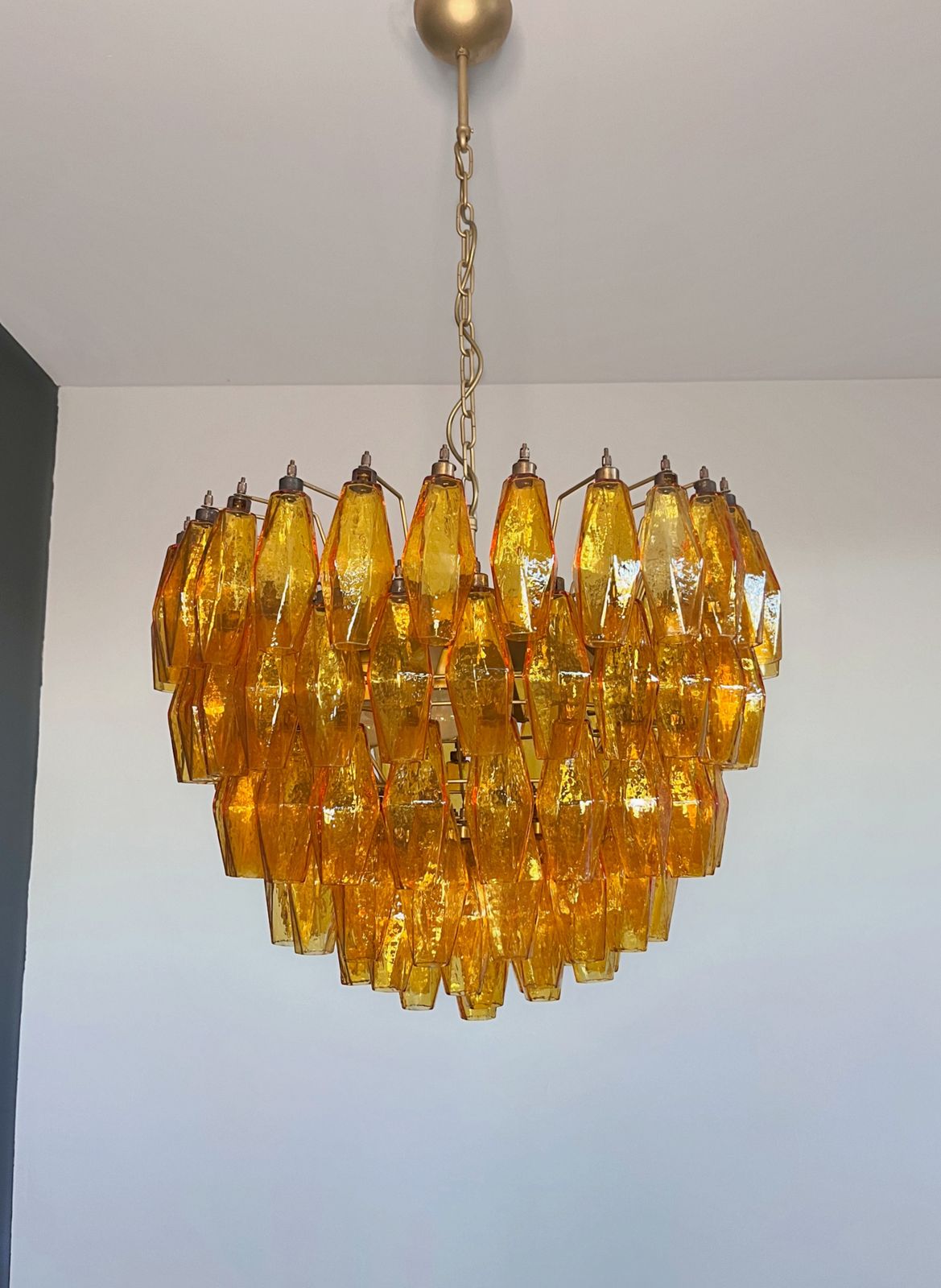 Amazing Murano Glass Chandelier – 111  Amber Poliedri photo vintage