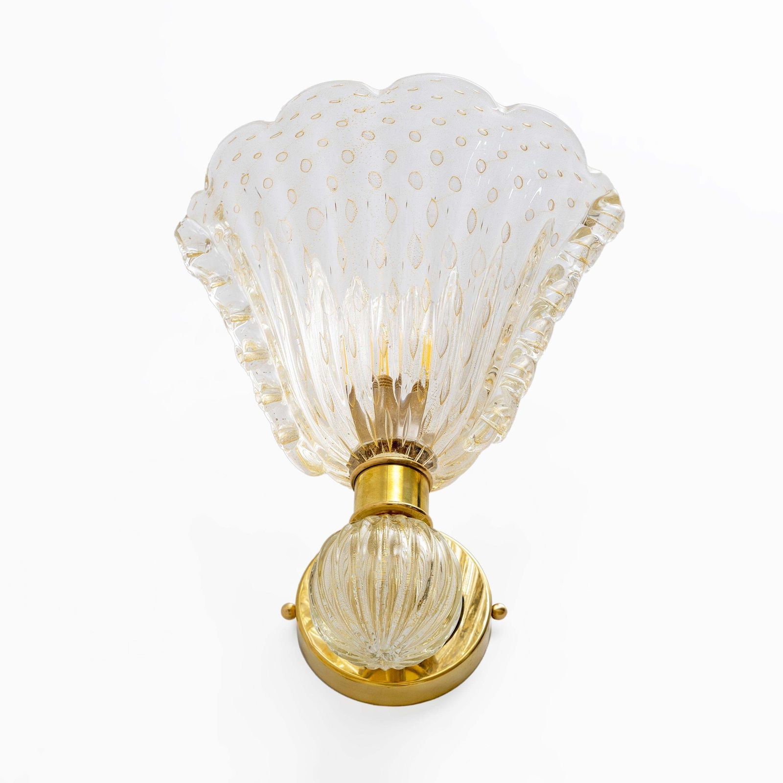 Attributed To Barovier & Toso Brass And Pulegoso Murano Glass Sconces, Pair photo buy